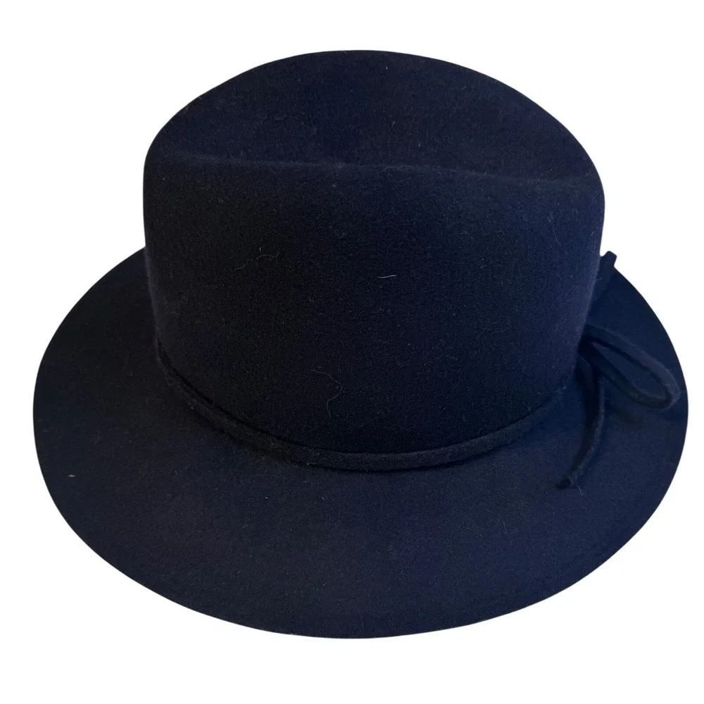 Banana Republic Black 100% Wool Fedora Wide Brim Bow Hat SM